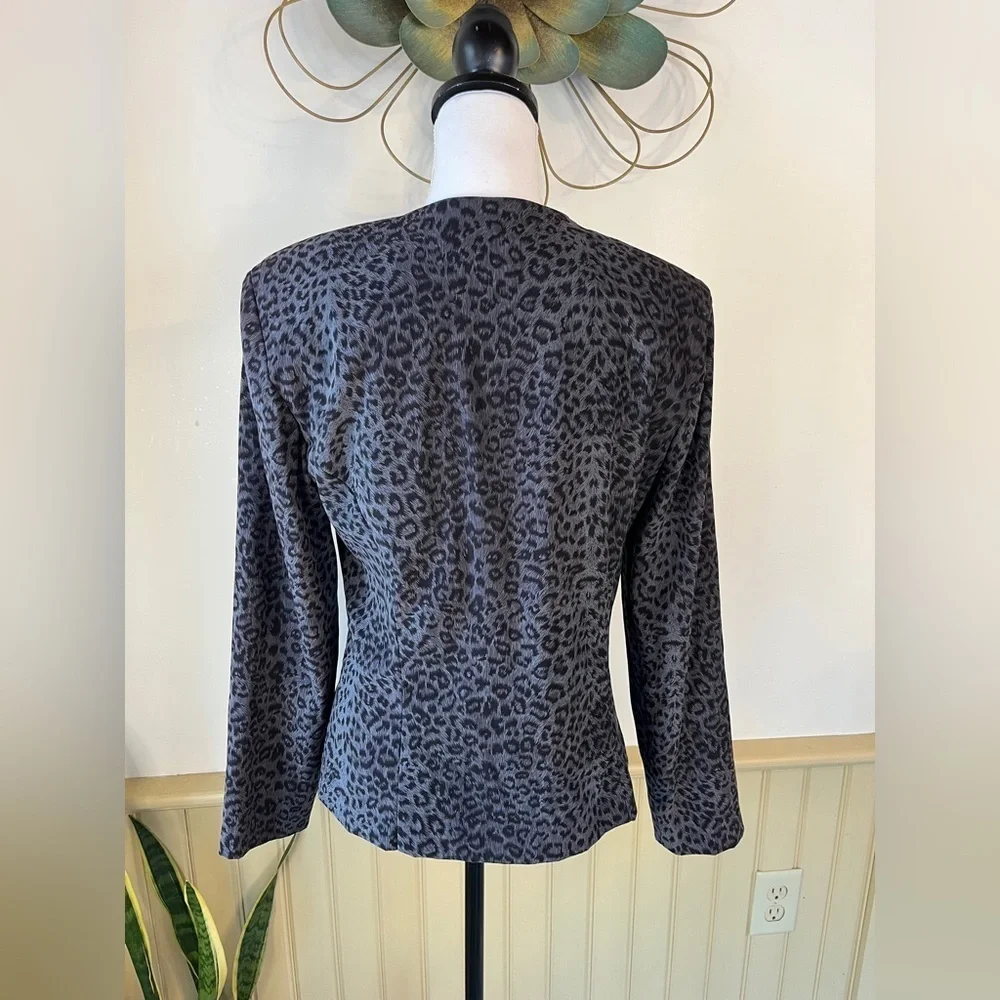 Vintage Jessica Howard Leopard Velvet Feel Zip Blazer Sz 10 Corporate Office